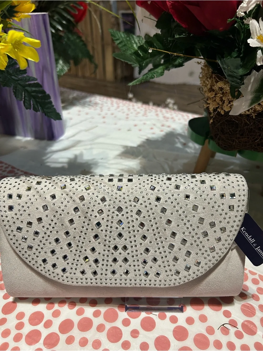 Kendall & James White Crystal-Embellished Evening Clutch - Picture 1 of 2